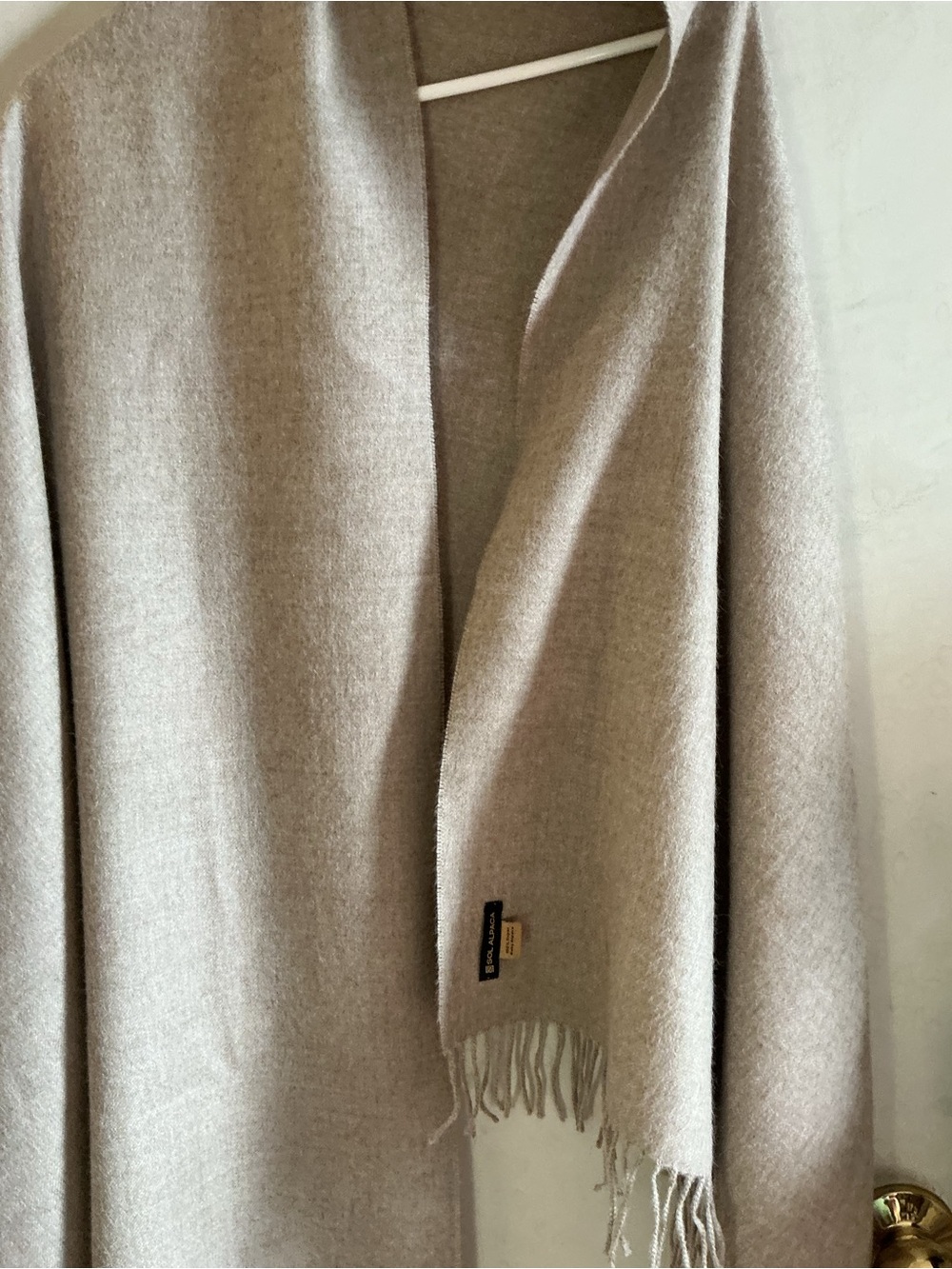 Luxury Beige Wrap Solo Alpaca Shawl with Fringe